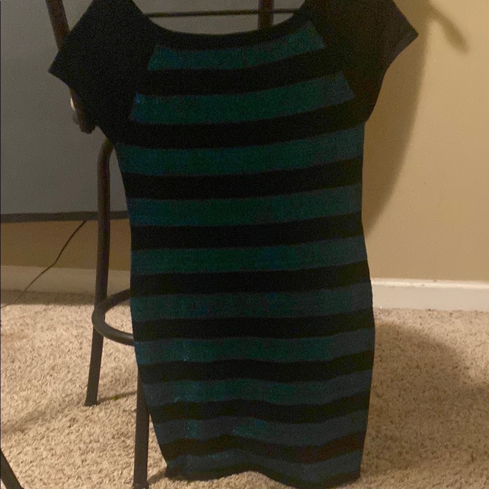 Cato Black and Teal Striped Mini Dress